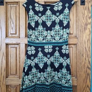 New York & Company Black and Green Geometric Midi Dress